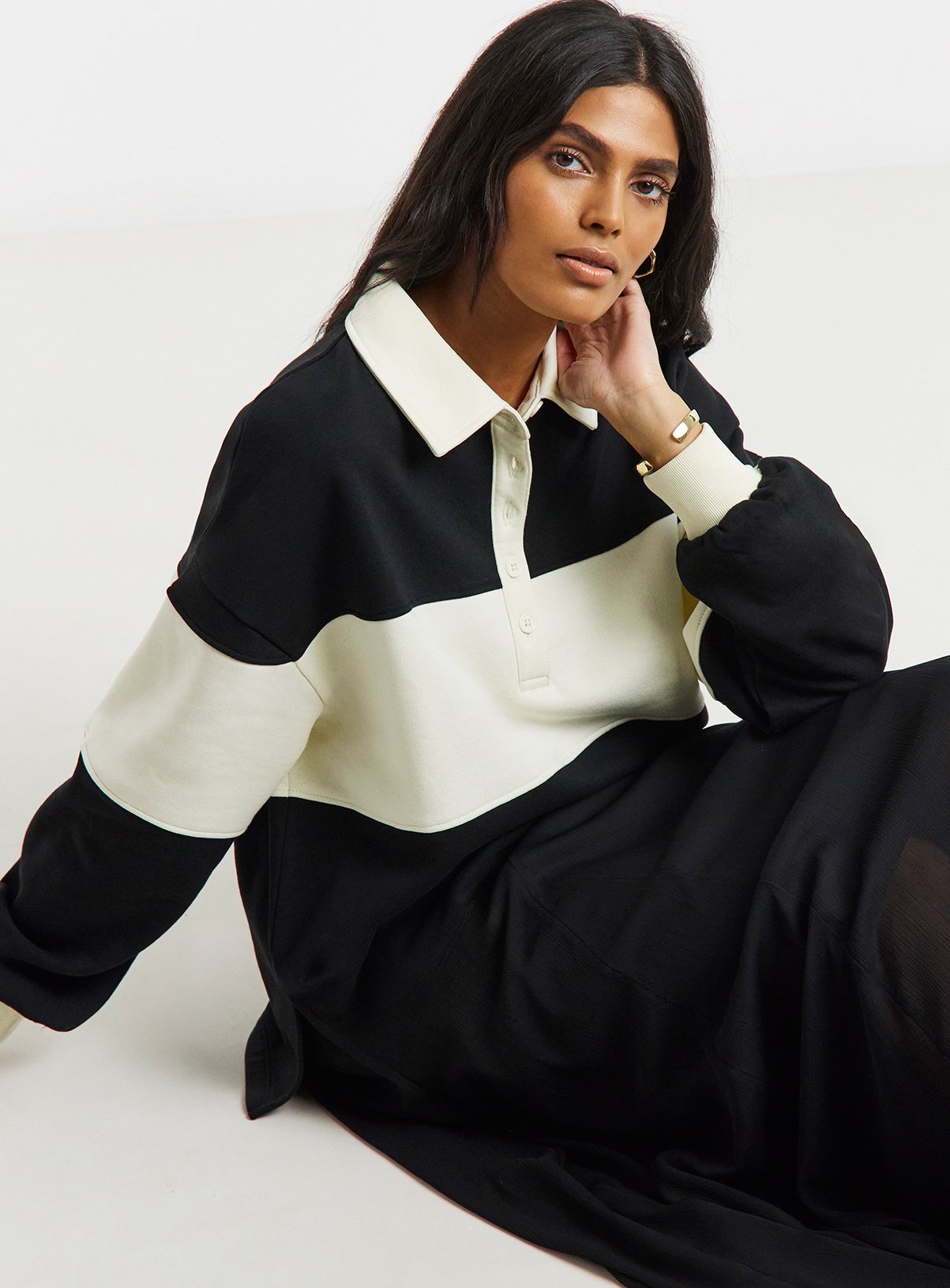 SIMPLY BE Polo Sweatshirt With Stripe Panel 24 - Image 1 thumbnail